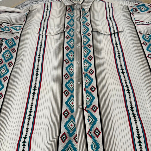 Vintage Panhandle Slim Long Sleeve Aztec Western Shirt - Size XL - Picture 4 of 8